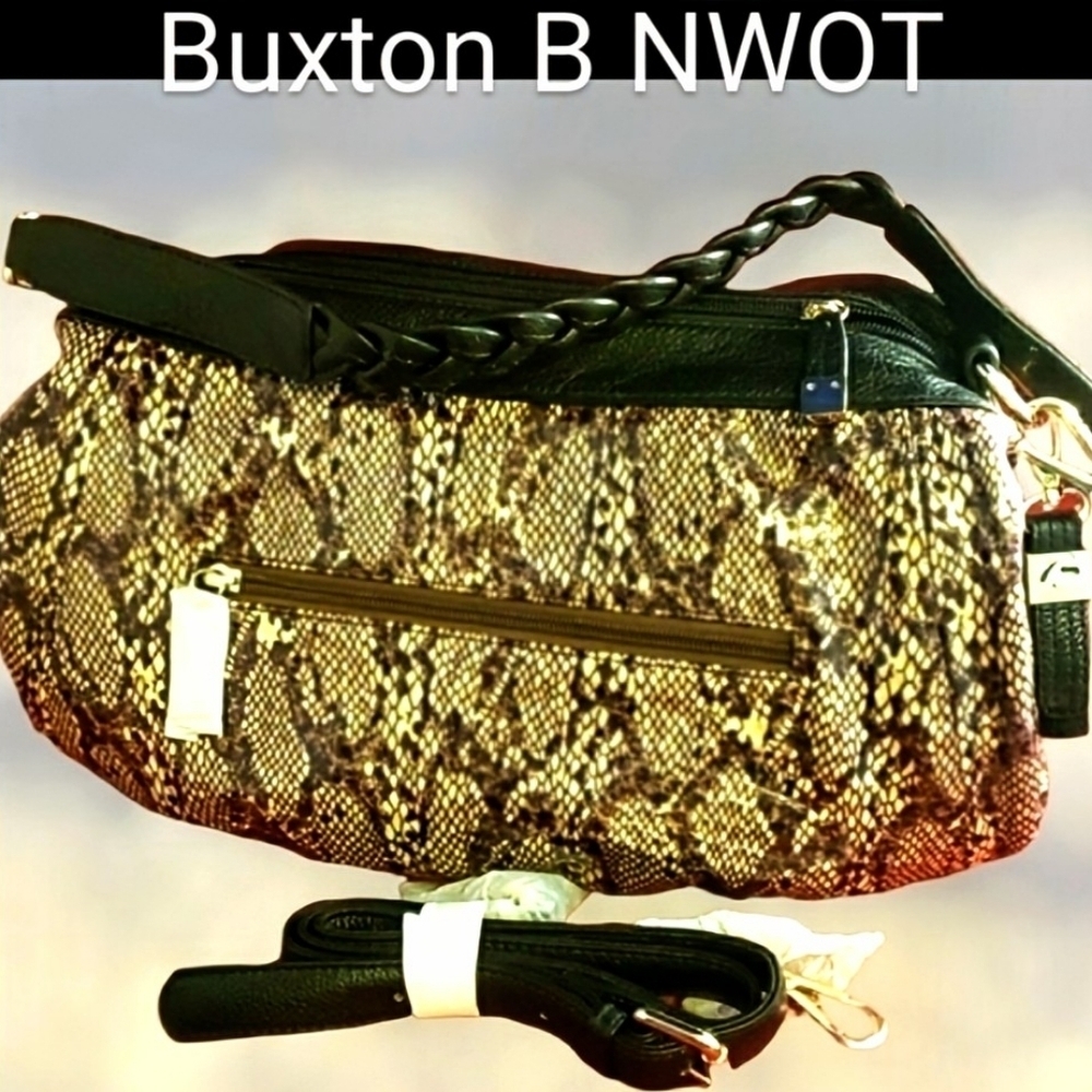 Buxton B Collective Hobo Reptile Design Shoulder Bag Brown & Cream NWOT